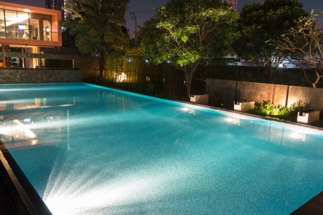 Pool with lighting at night