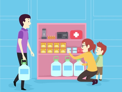 Family preparing emergency reserves